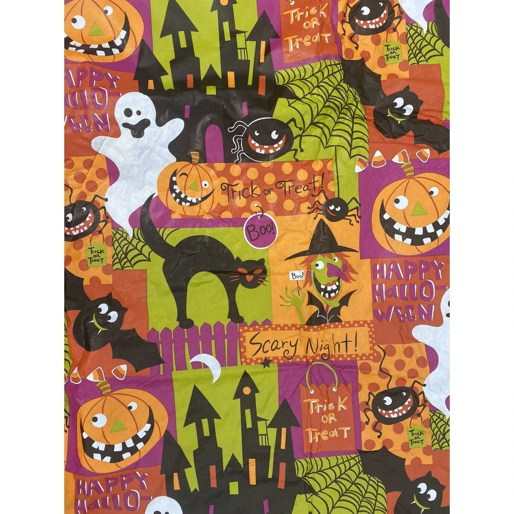 Halloween Vinyl Tablecloth Orange Flannel Back 51.5